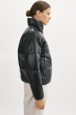 New LAMARQUE IRIS Leather Puffer Jacket Black