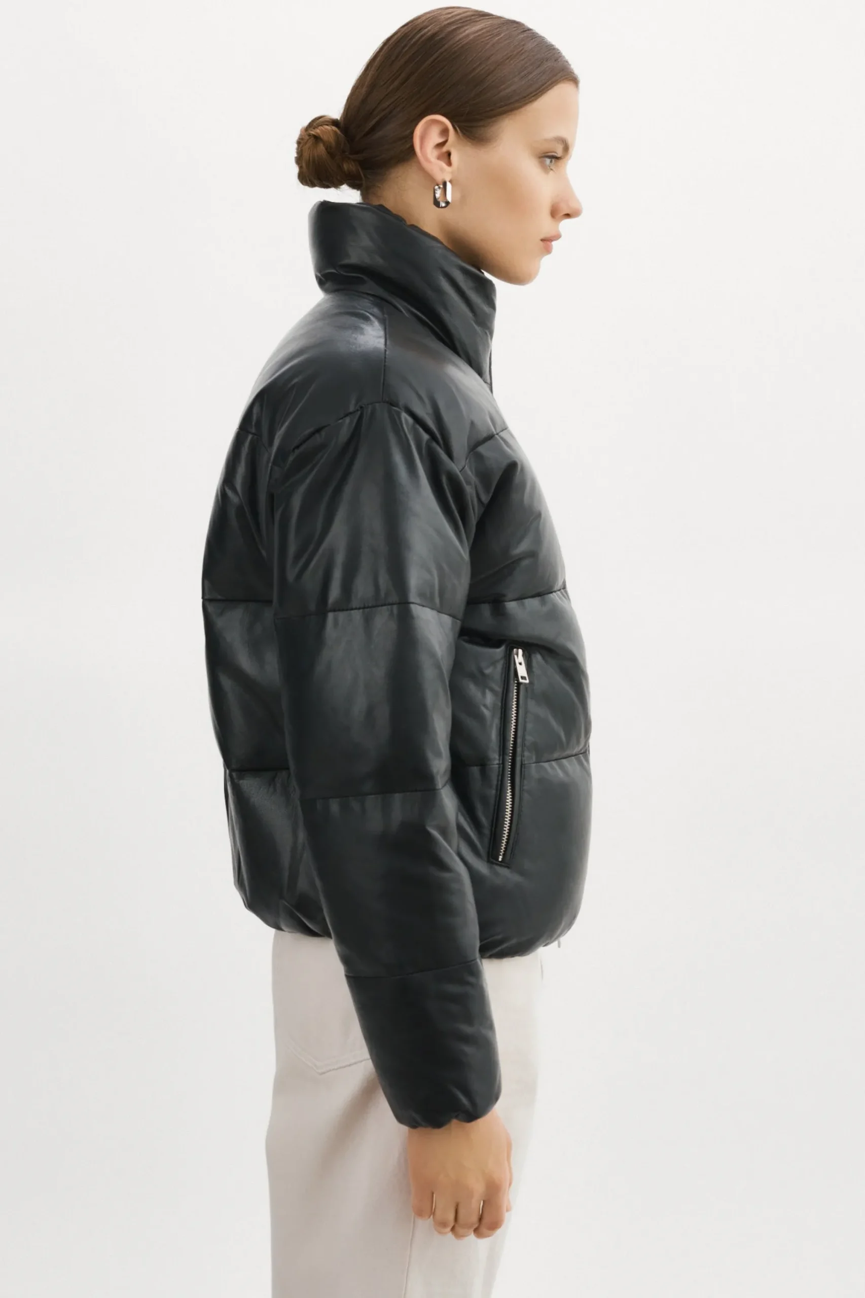 New LAMARQUE IRIS Leather Puffer Jacket Black