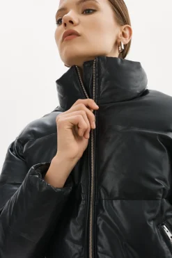 New LAMARQUE IRIS Leather Puffer Jacket Black
