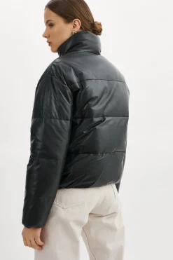 New LAMARQUE IRIS Leather Puffer Jacket Black