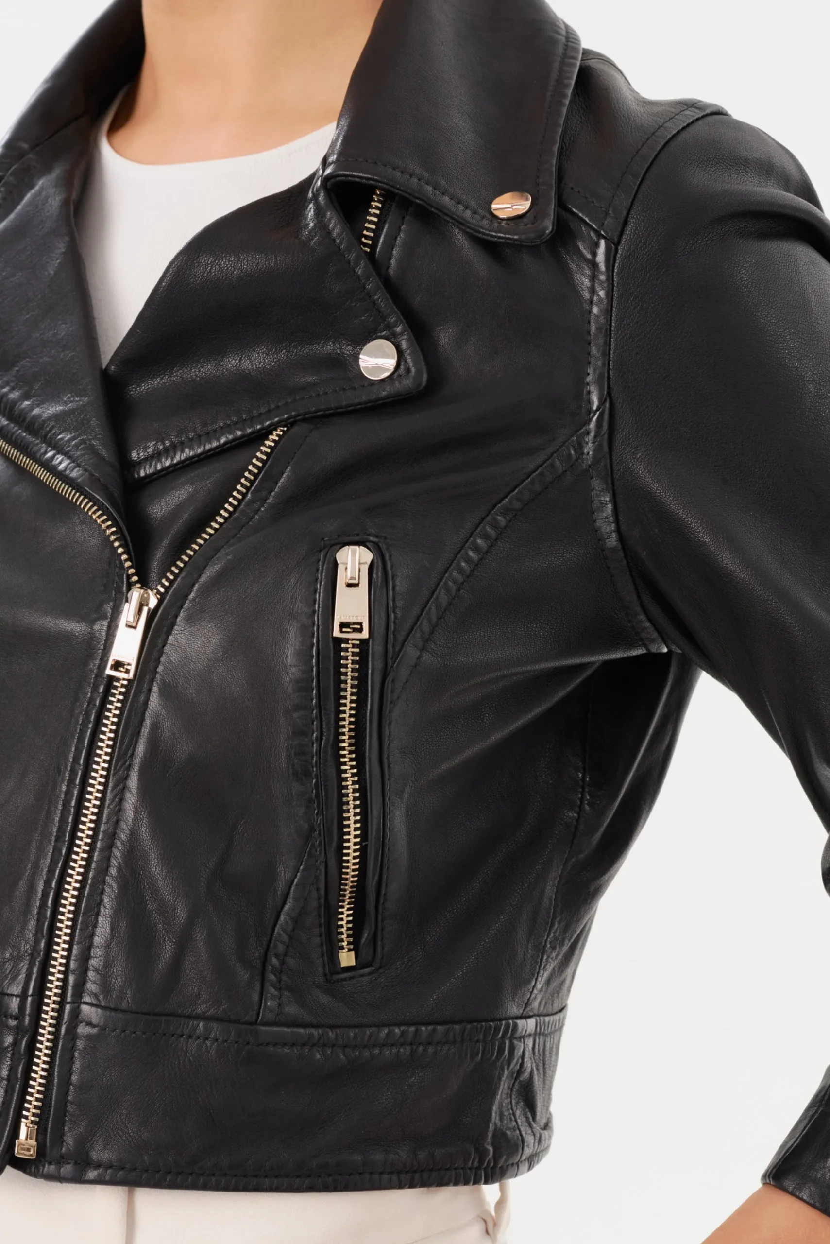 Outlet LAMARQUE JANIKA | Cropped Leather Biker Jacket Black