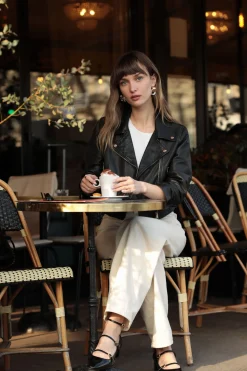 Outlet LAMARQUE JANIKA | Cropped Leather Biker Jacket Black