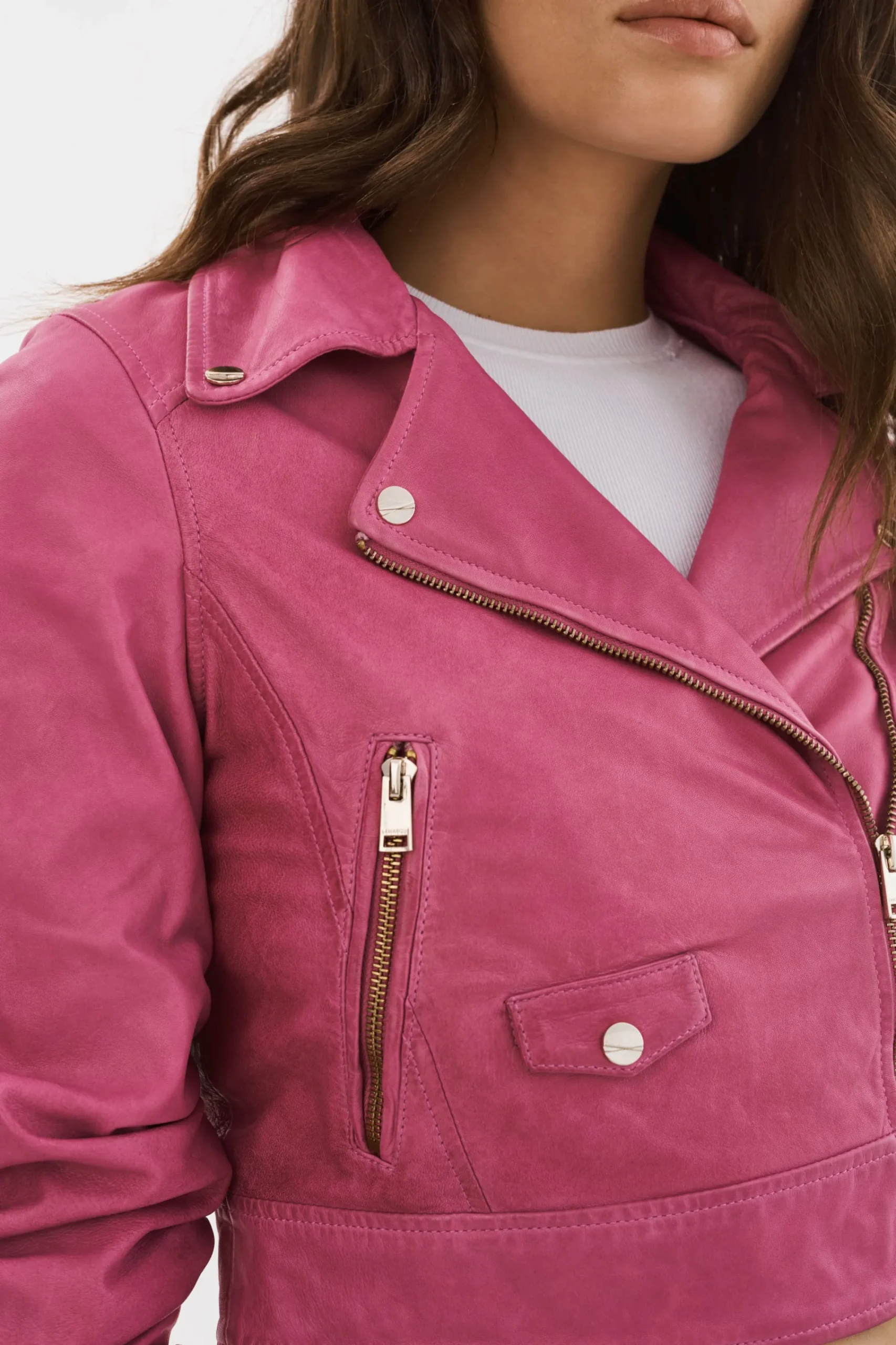 Best Sale LAMARQUE JANIKA | Cropped Leather Biker Jacket Super Pink