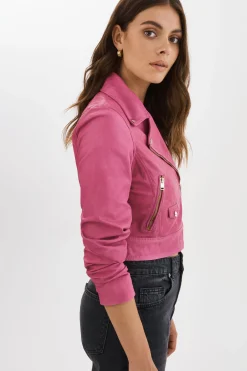 Best Sale LAMARQUE JANIKA | Cropped Leather Biker Jacket Super Pink