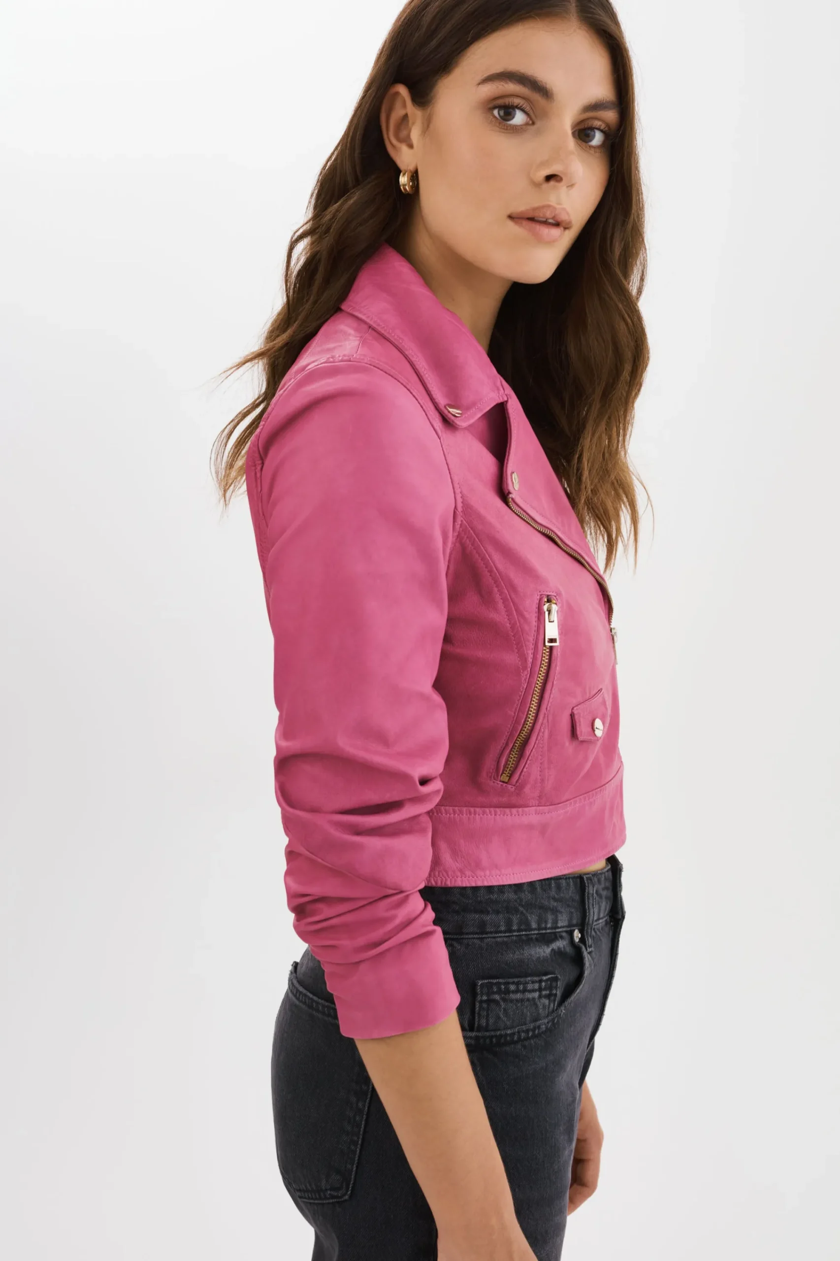 Best Sale LAMARQUE JANIKA | Cropped Leather Biker Jacket Super Pink