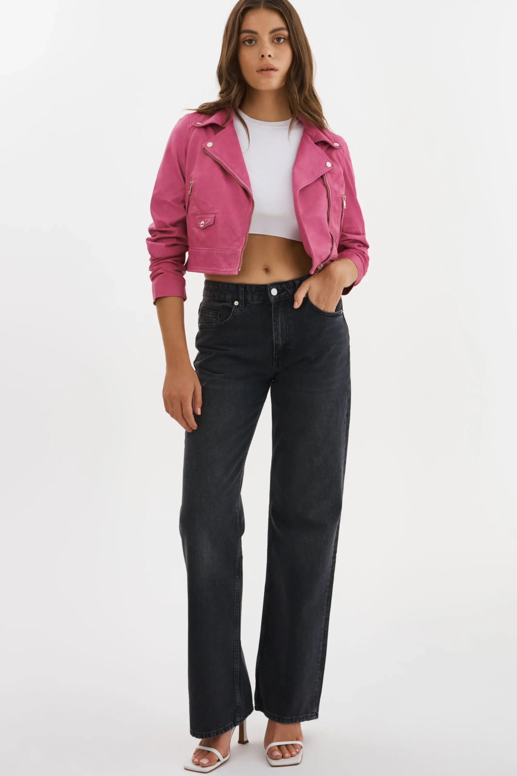 Best Sale LAMARQUE JANIKA | Cropped Leather Biker Jacket Super Pink