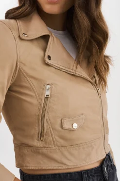 Sale LAMARQUE JANIKA | Cropped Leather Biker Jacket Wheat