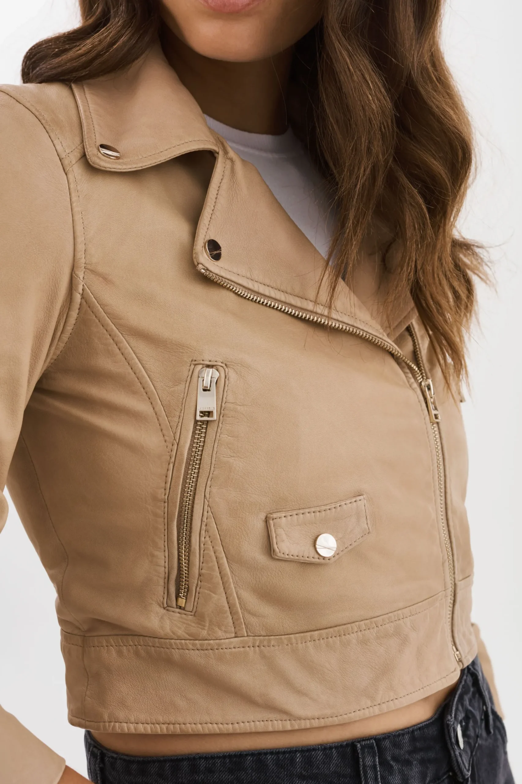 Sale LAMARQUE JANIKA | Cropped Leather Biker Jacket Wheat