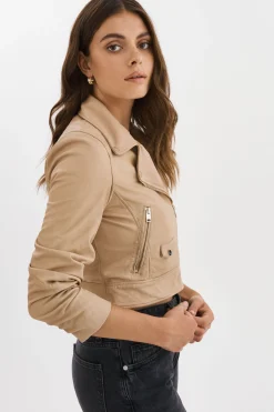 Sale LAMARQUE JANIKA | Cropped Leather Biker Jacket Wheat