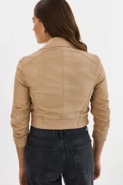 Sale LAMARQUE JANIKA | Cropped Leather Biker Jacket Wheat
