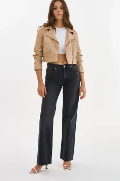 Sale LAMARQUE JANIKA | Cropped Leather Biker Jacket Wheat