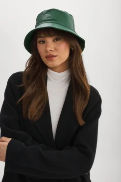 Discount LAMARQUE JEANNE LEATHER BUCKET HAT Bottle Green