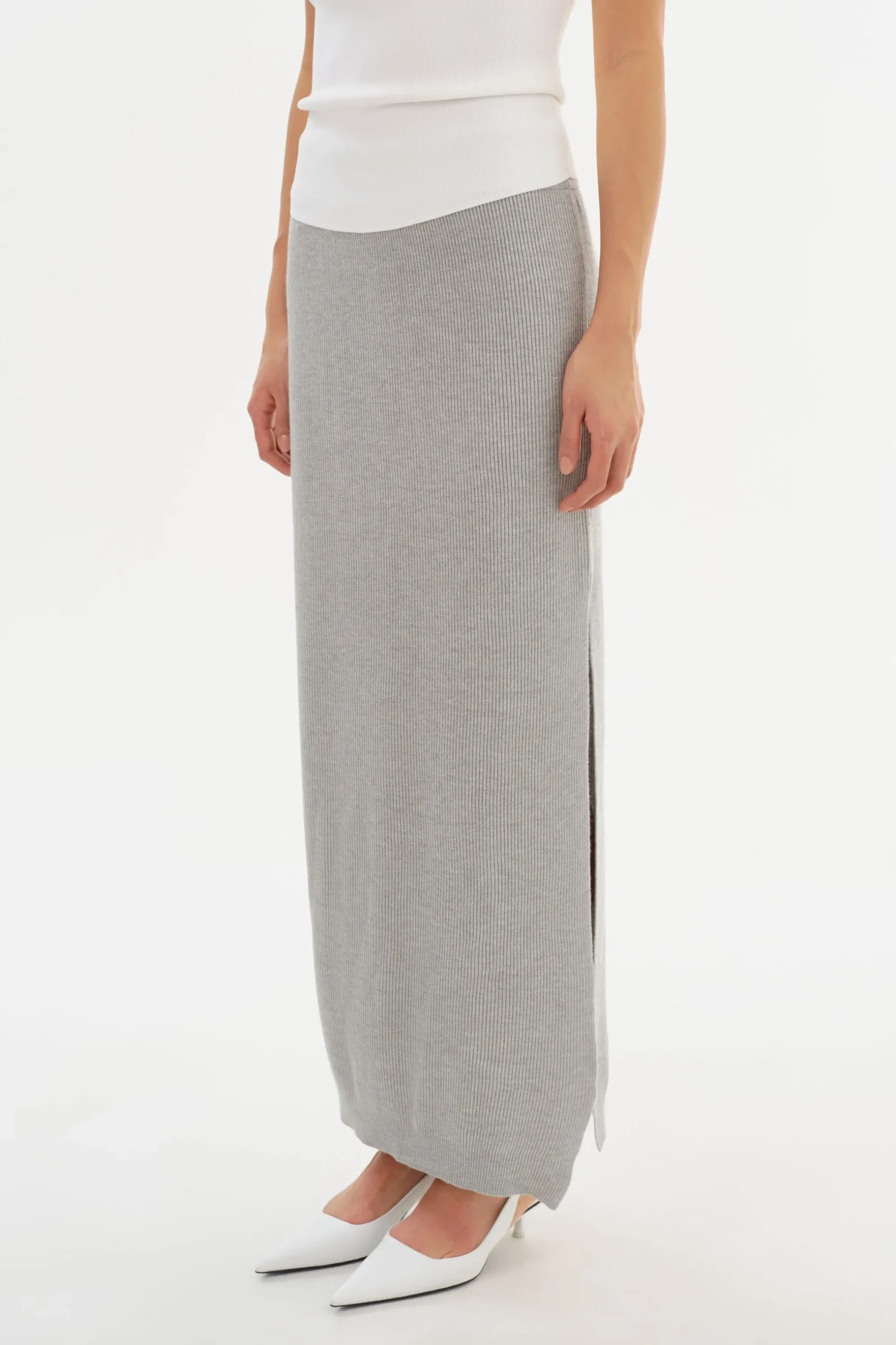 Discount LAMARQUE JILLIAN | Knit Midi Skirt Light Heather Grey