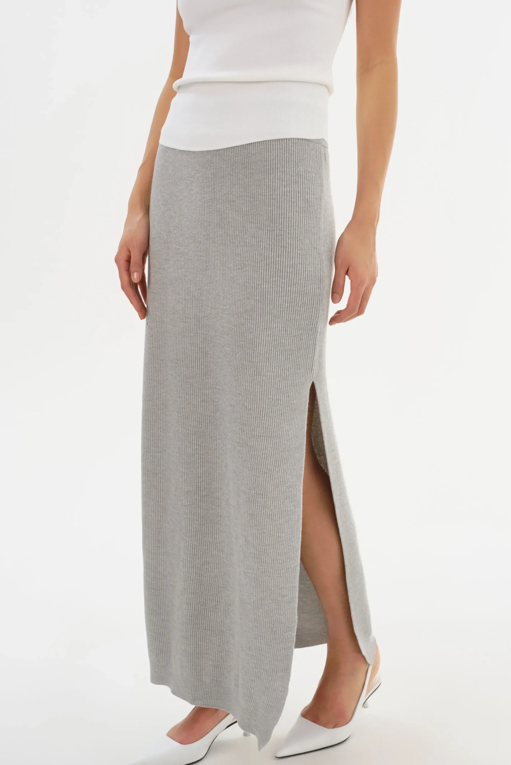 Discount LAMARQUE JILLIAN | Knit Midi Skirt Light Heather Grey