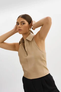 Cheap LAMARQUE JULANE | Leather Halterneck Top WHEAT