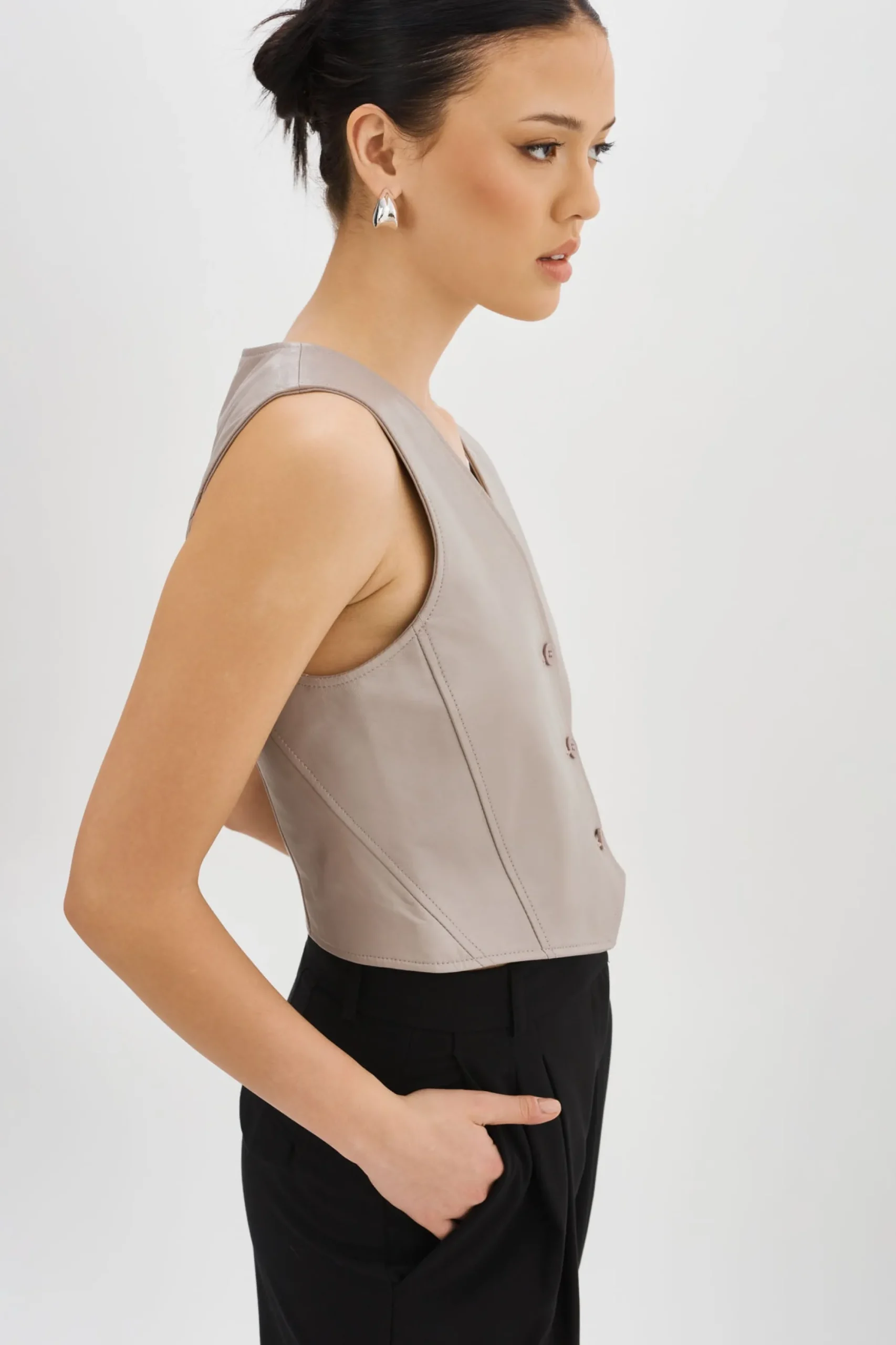 Discount LAMARQUE KALLIE | Leather Vest Ash Grey