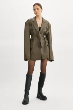 Cheap LAMARQUE Kassandra | Faux Leather Oversized Blazer Khaki