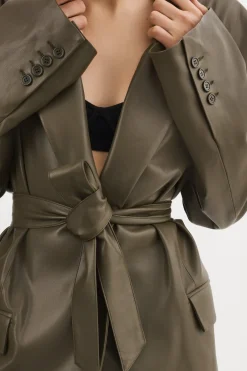 Cheap LAMARQUE Kassandra | Faux Leather Oversized Blazer Khaki