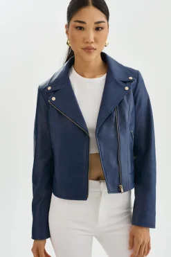 Best Sale LAMARQUE KELSEY GOLD | Leather Biker Jacket Aegean Blue