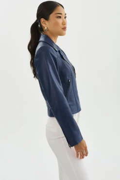 Best Sale LAMARQUE KELSEY GOLD | Leather Biker Jacket Aegean Blue