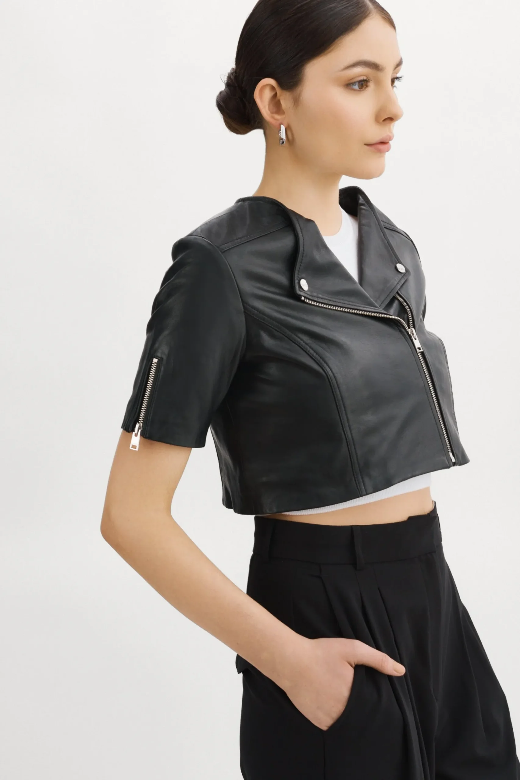 Hot LAMARQUE KIRSI | Cropped Biker Jacket Black