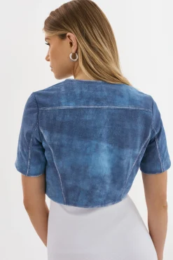 Cheap LAMARQUE KIRSI | Cropped Biker Jacket Distressed Indigo