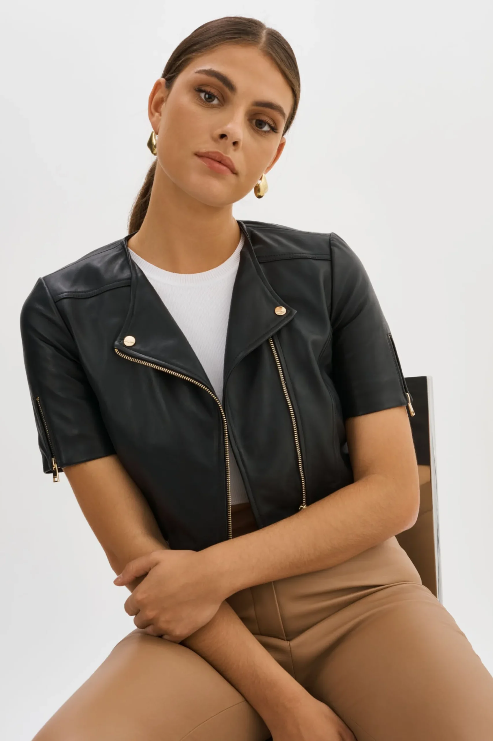 Online LAMARQUE KIRSI GOLD | Cropped Biker Jacket Black