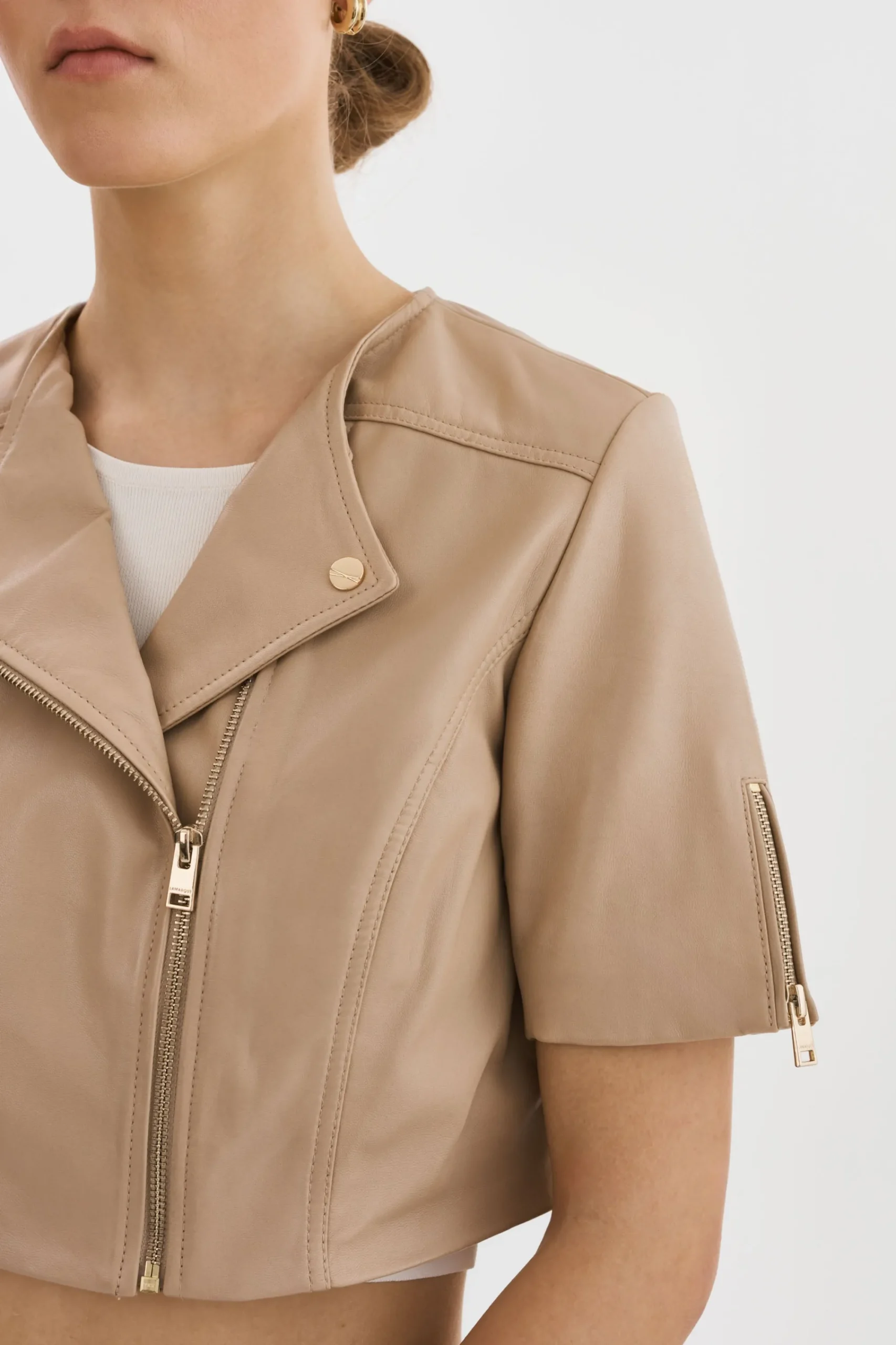 Best LAMARQUE KIRSI GOLD | Cropped Biker Jacket Wheat