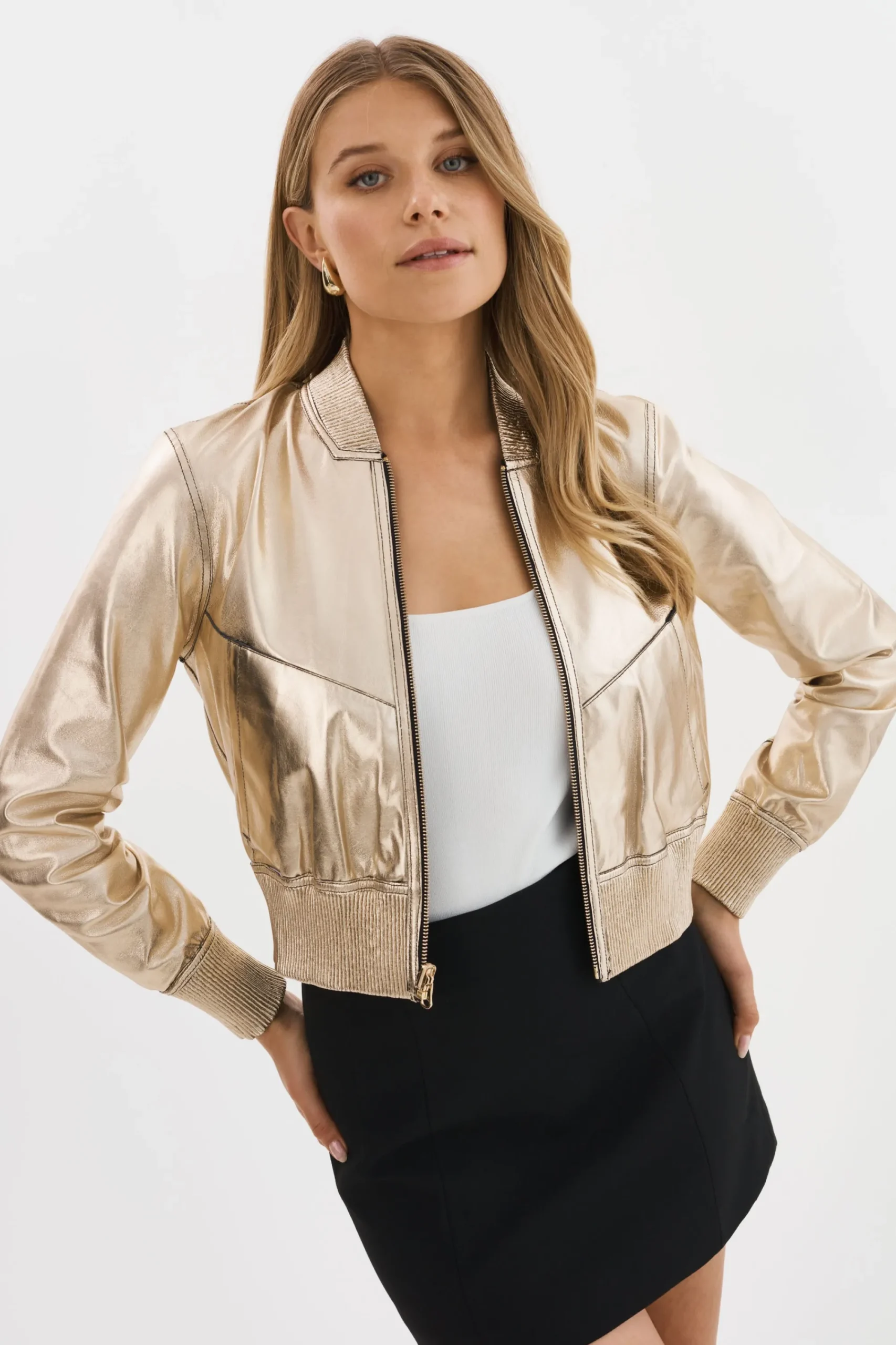Store LAMARQUE KORDELLA | Reversible Leather Bomber Jacket Black/Gold