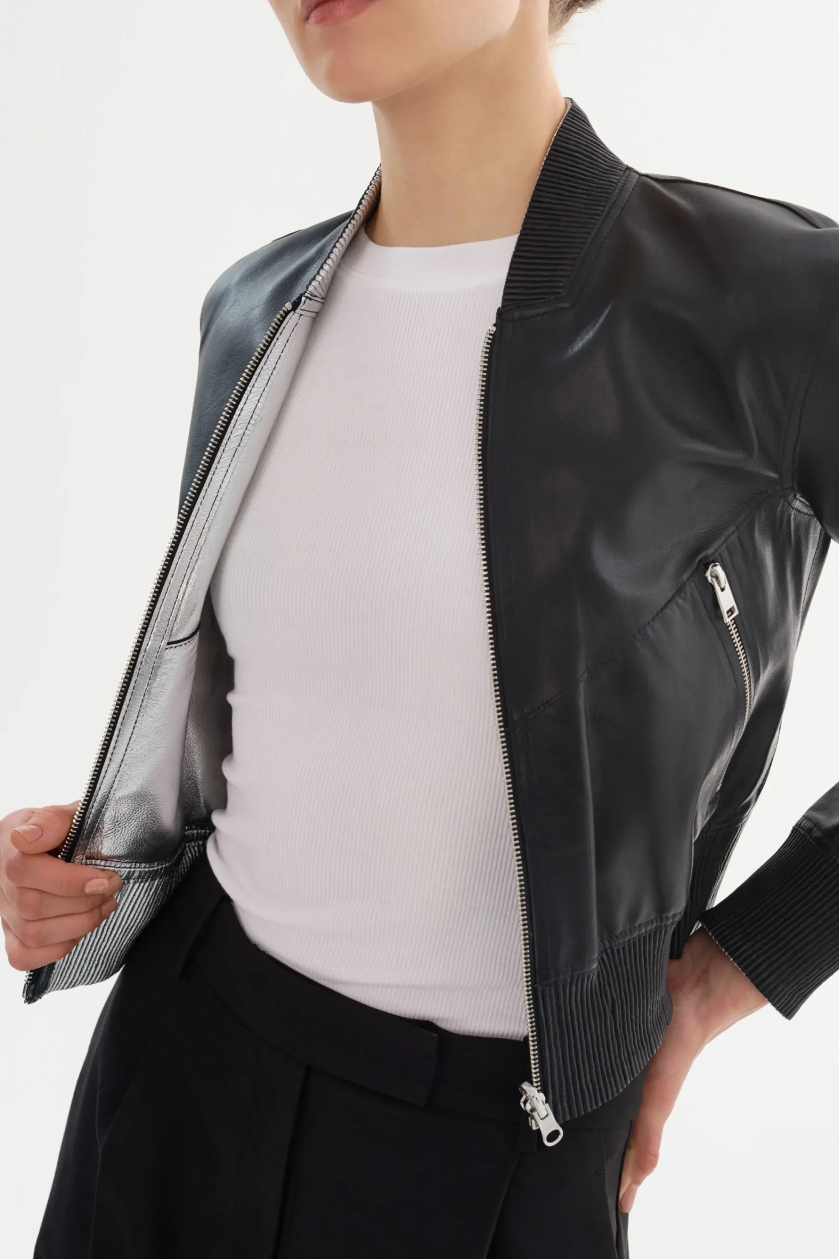 Hot LAMARQUE KORDELLA | Reversible Leather Bomber Jacket Black/Silver