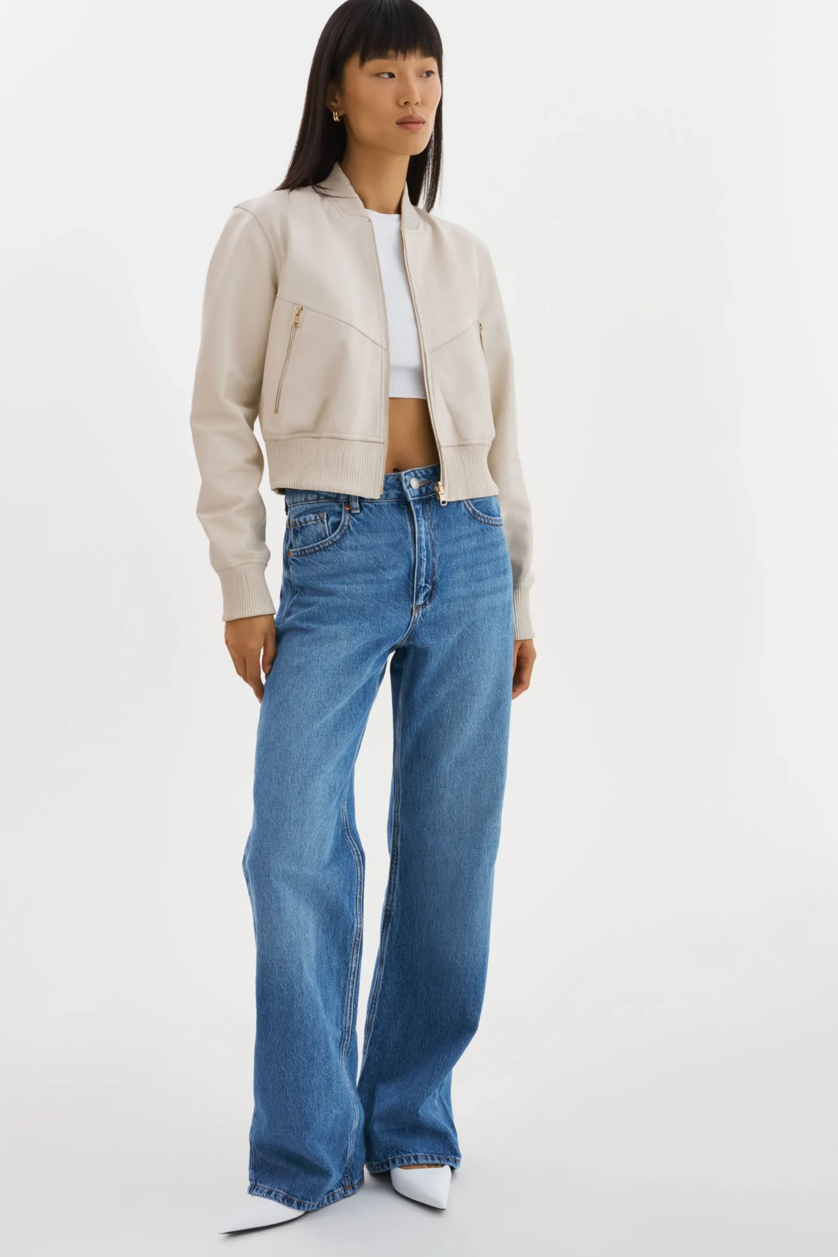Shop LAMARQUE KORDELLA | Reversible Leather Bomber Jacket Bone/Gold