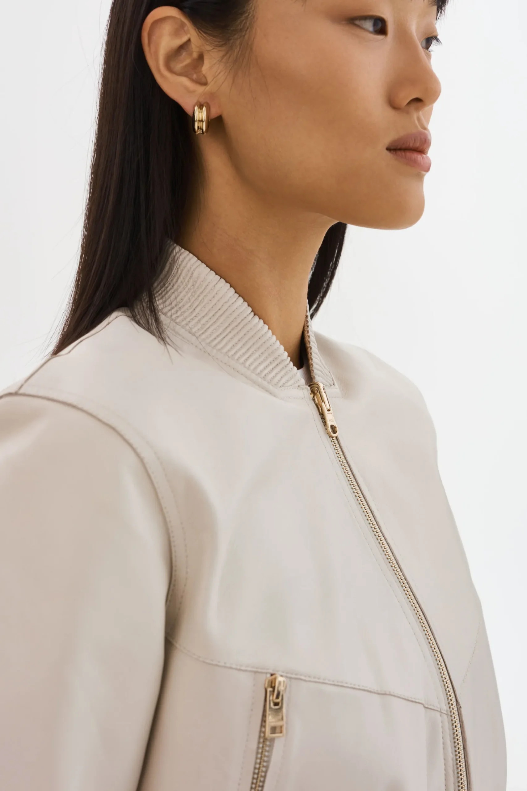 Shop LAMARQUE KORDELLA | Reversible Leather Bomber Jacket Bone/Gold