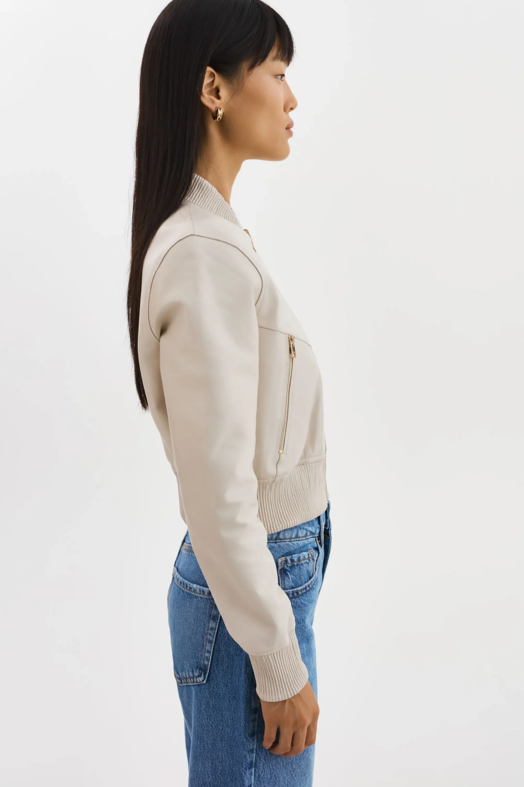 Shop LAMARQUE KORDELLA | Reversible Leather Bomber Jacket Bone/Gold