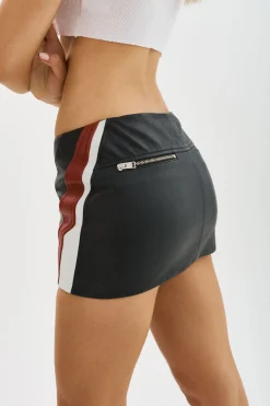 New LAMARQUE KRISSY | Leather Mini Skirt Black/Winter White/Ruby Red