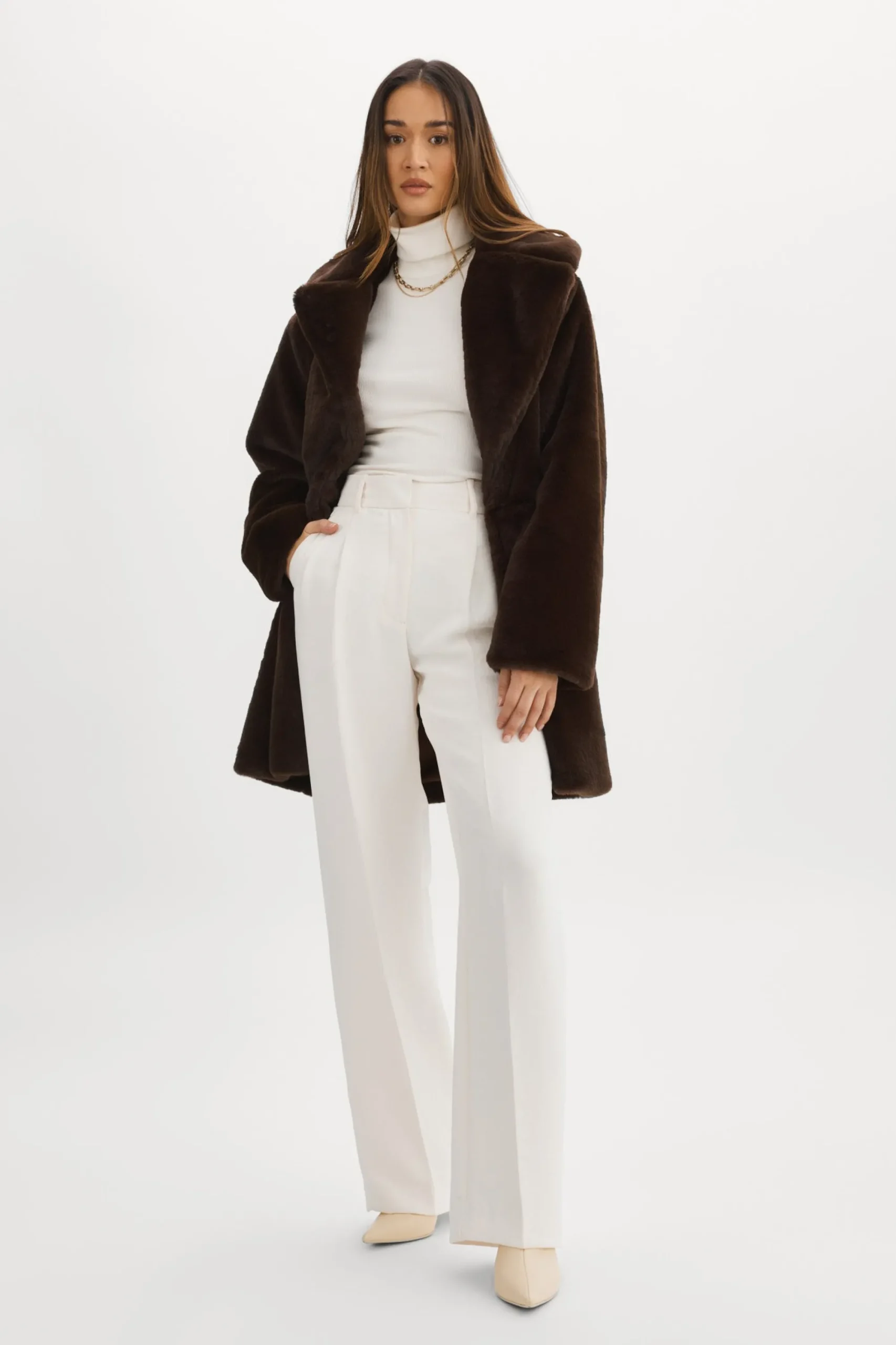 Outlet LAMARQUE LINNEA | Faux Fur Coat Bitter Chocolate