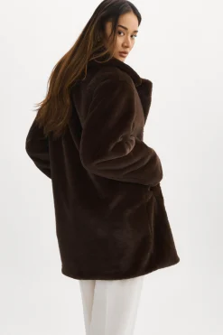 Outlet LAMARQUE LINNEA | Faux Fur Coat Bitter Chocolate