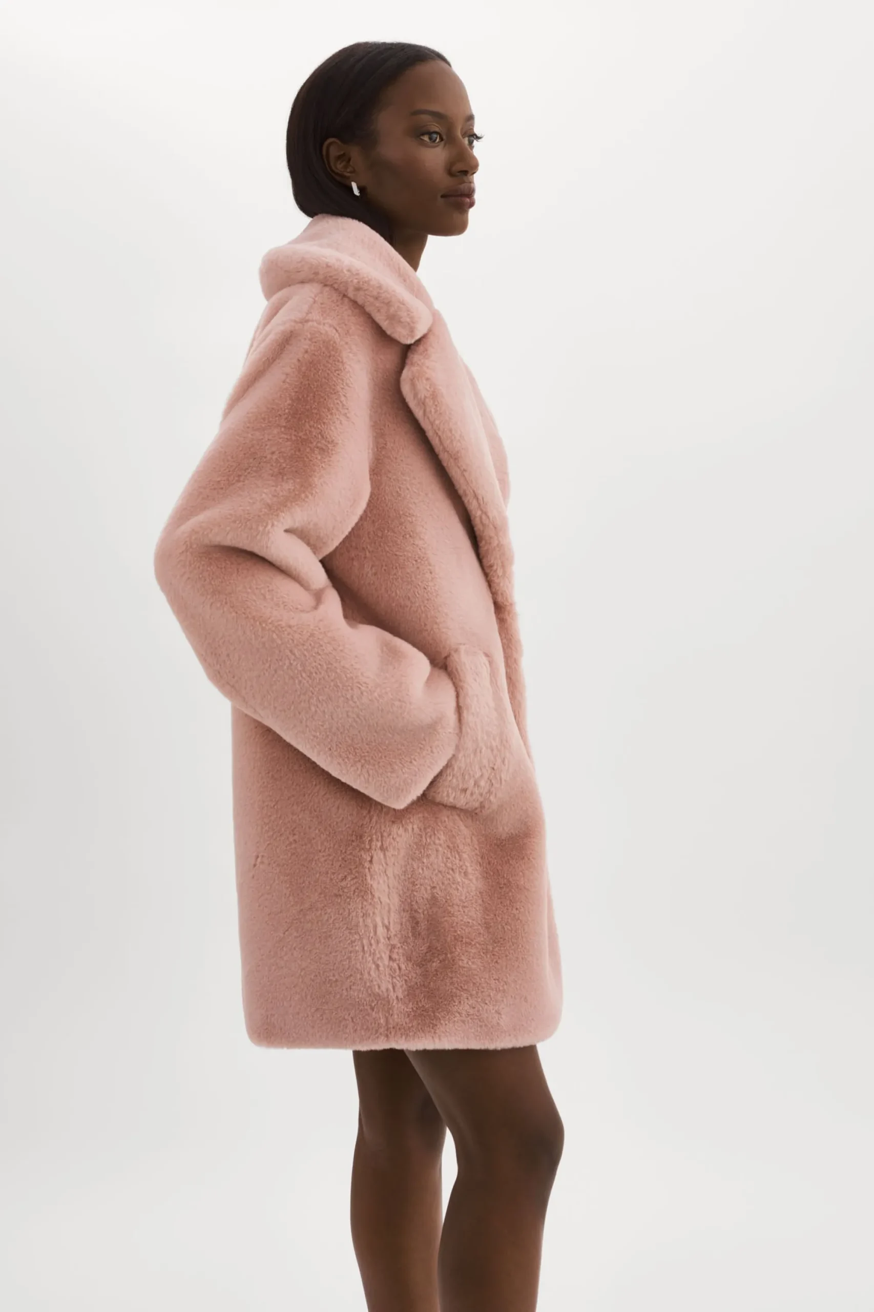 New LAMARQUE LINNEA | Faux Fur Coat Smoky Pink