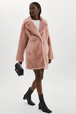 New LAMARQUE LINNEA | Faux Fur Coat Smoky Pink