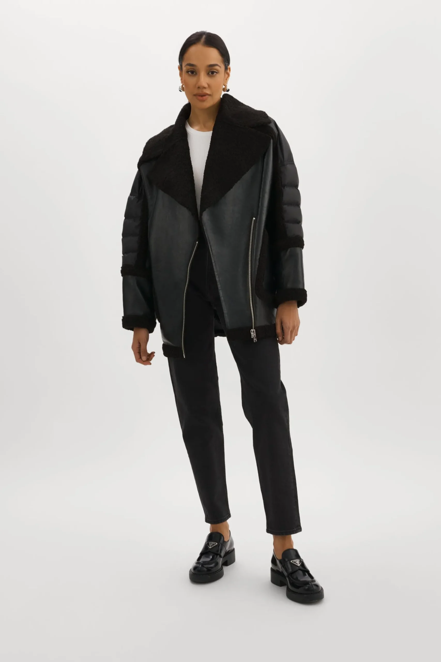 Hot LAMARQUE LISA | Oversized Mixed Media Cocoon Jacket Black / Black