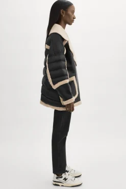 Store LAMARQUE LISA Oversized Mixed Media Cocoon Jacket Black/Ecru