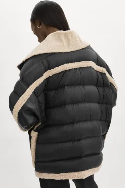 Store LAMARQUE LISA Oversized Mixed Media Cocoon Jacket Black/Ecru