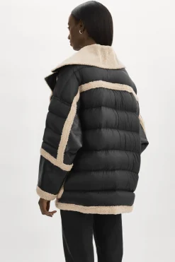 Store LAMARQUE LISA Oversized Mixed Media Cocoon Jacket Black/Ecru