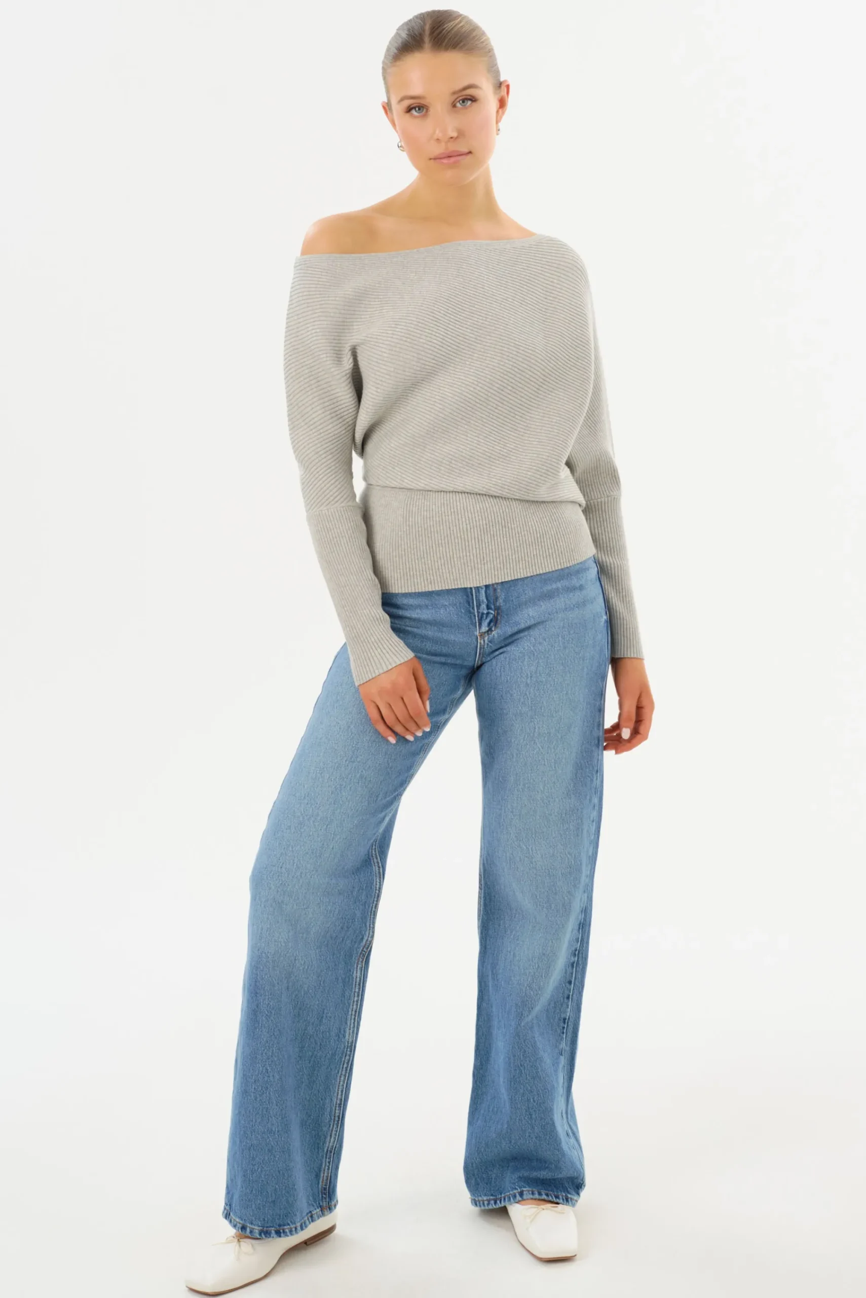 Outlet LAMARQUE LORRAINE | Knit Off Shoulder Top Light Heather Grey