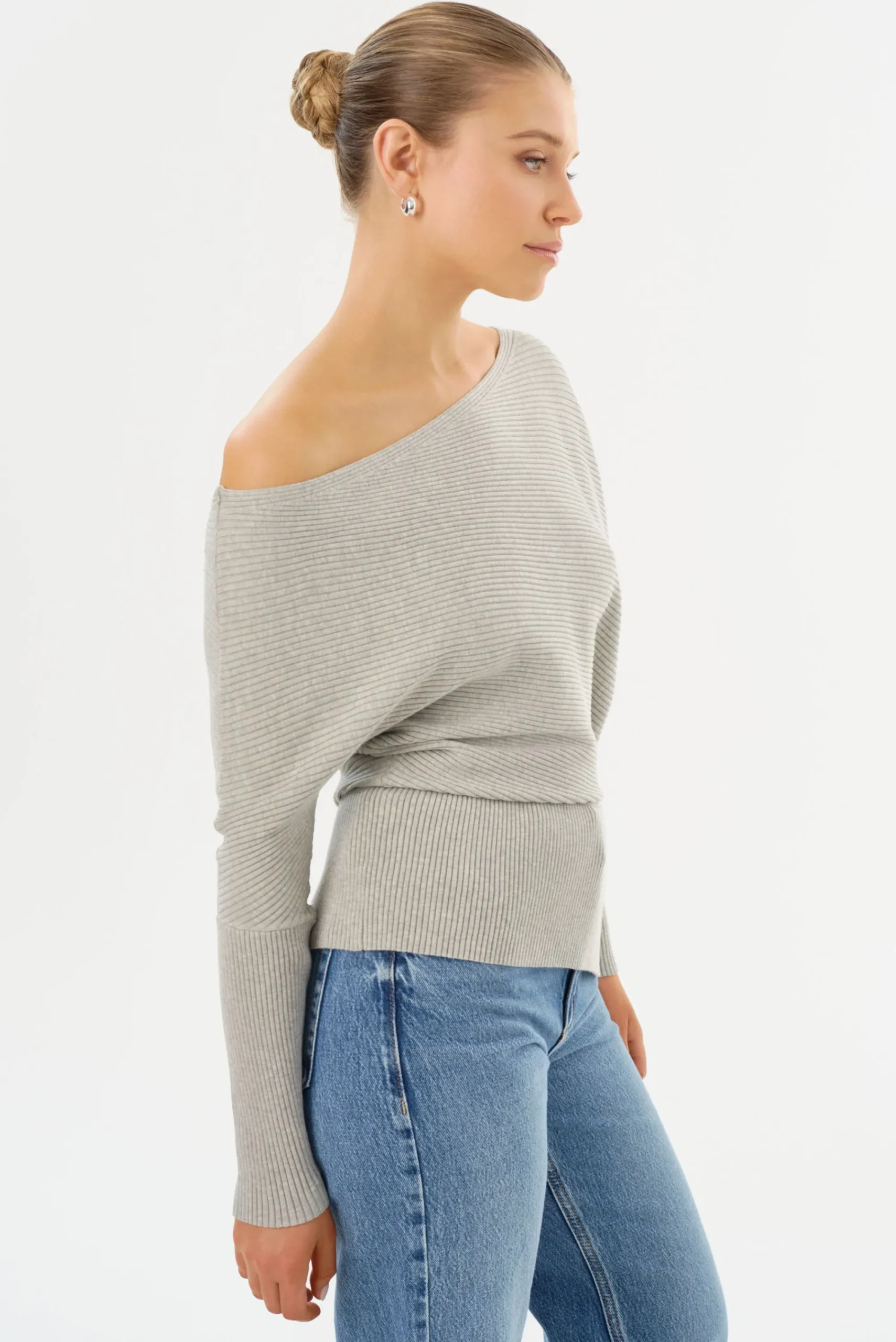 Outlet LAMARQUE LORRAINE | Knit Off Shoulder Top Light Heather Grey