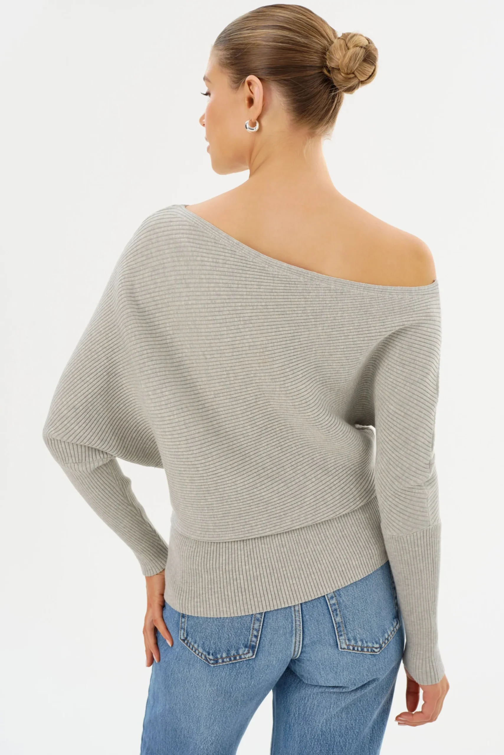 Outlet LAMARQUE LORRAINE | Knit Off Shoulder Top Light Heather Grey