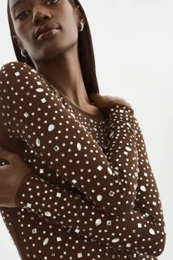 Cheap LAMARQUE MARET | Rhinestone Mesh Dress Espresso