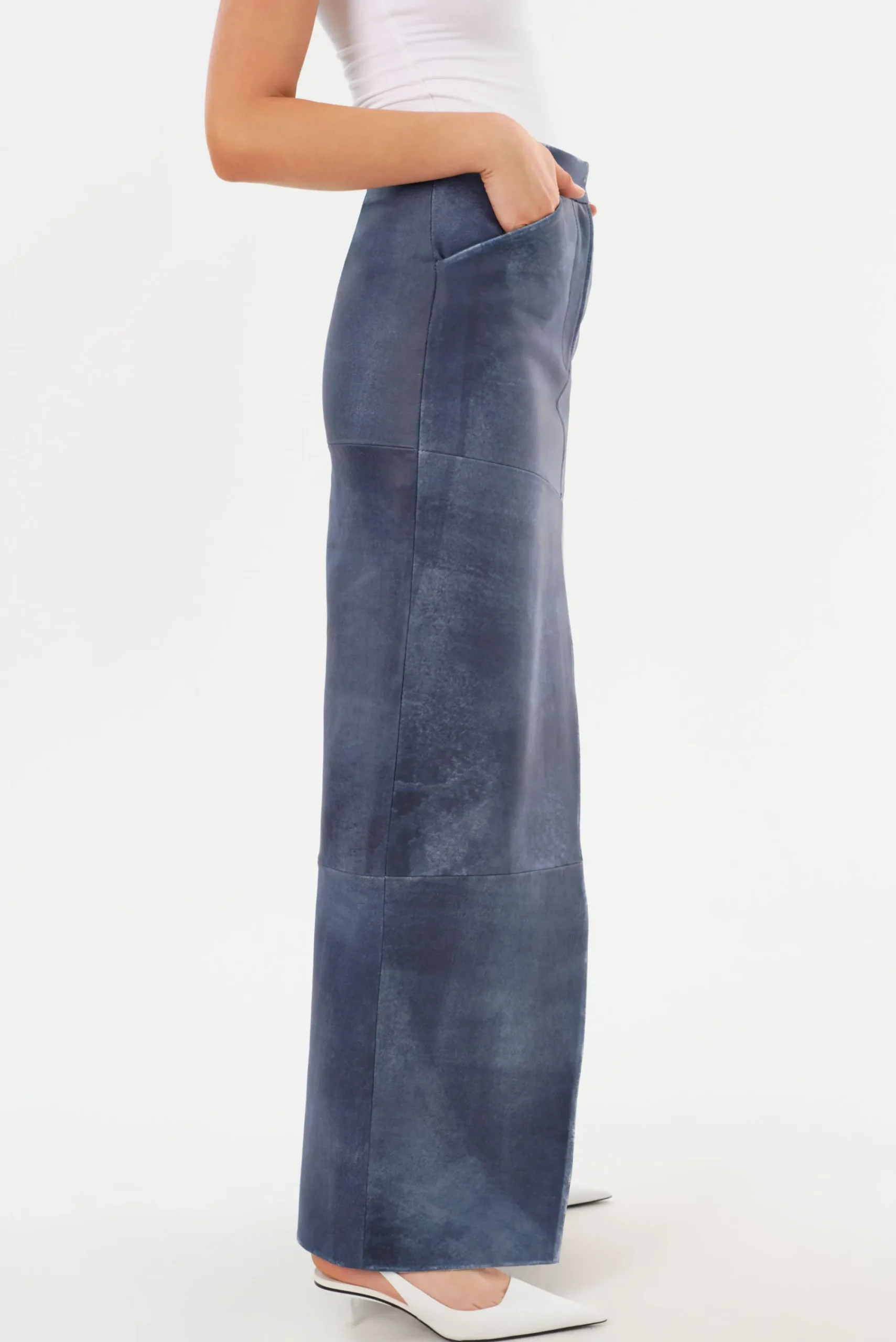 Shop LAMARQUE MARIETTE | Leather Maxi Skirt Dark Indigo