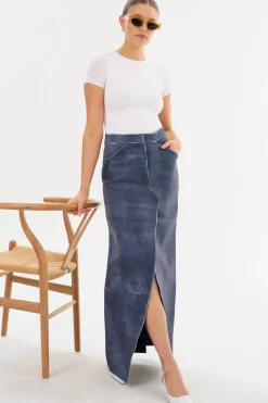 Shop LAMARQUE MARIETTE | Leather Maxi Skirt Dark Indigo