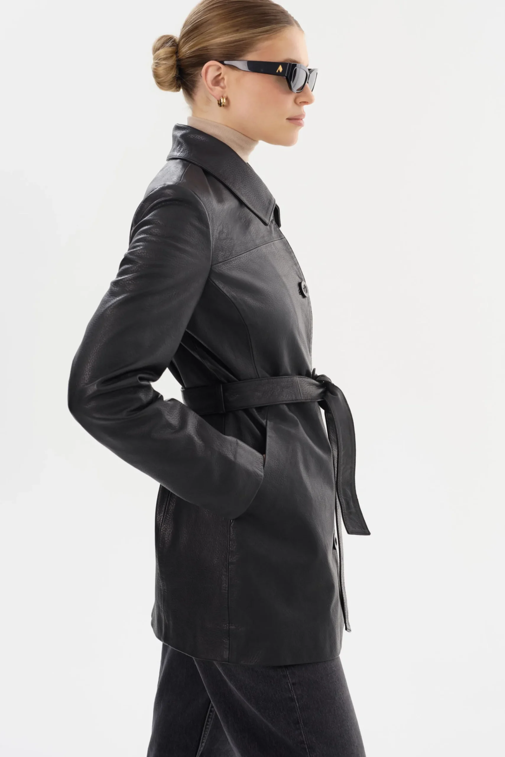 Clearance LAMARQUE MARLOWE | Leather Trench Coat Black