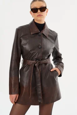 Best Sale LAMARQUE MARLOWE | Leather Trench Coat Rub Off Brown